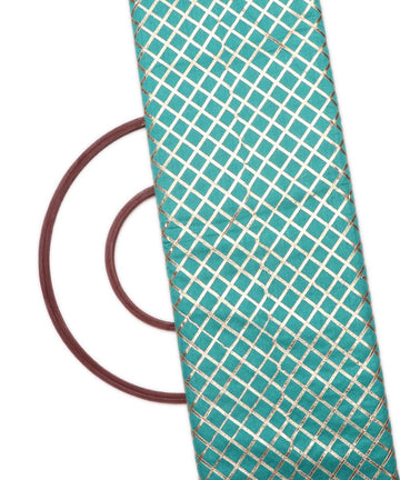 turquoise checks pattern gotta raw silk fabric